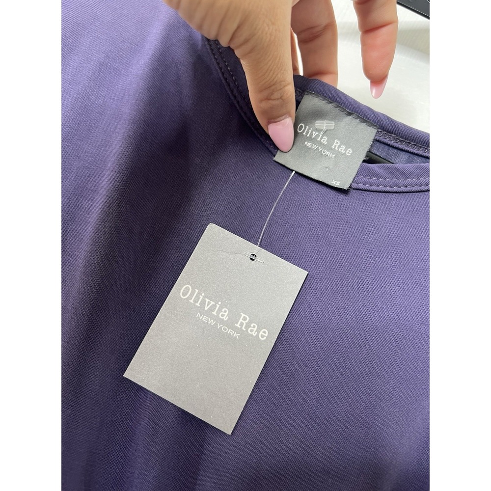 Olivia Rae Purple Short Sleeve Crewneck Knot Waist Soft Fabric Mini Dress Sz‎ XS - Picture 3 of 7